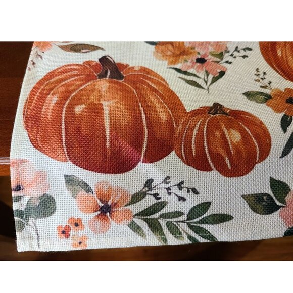 Pumpkin Table Runner Decorative Cloth Floral Decor Fall Decoration Thanksgiving - Picture 4 of 11